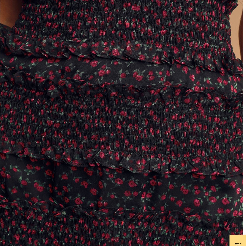 Behati Black Floral Print Puff Smocked Mini Dress